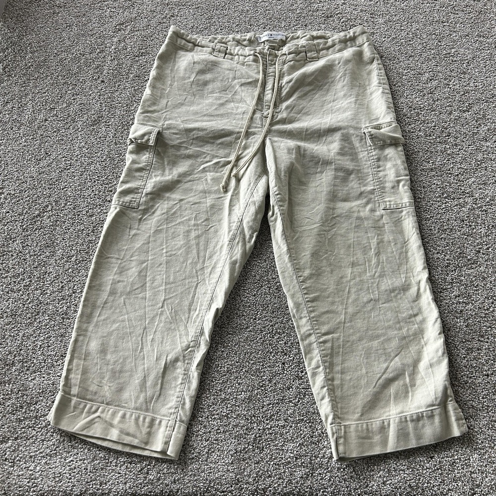Vintage Tommy Hilfiger Cargo Capri Pants Womens 36W Beige Linen Crop Relaxed